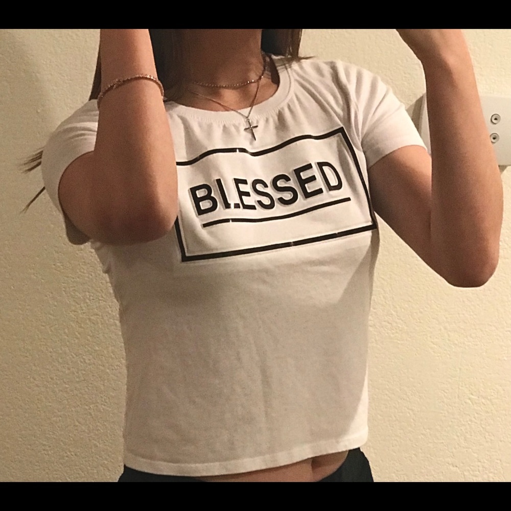 Cropped white too w “ BLESSED” engrained
